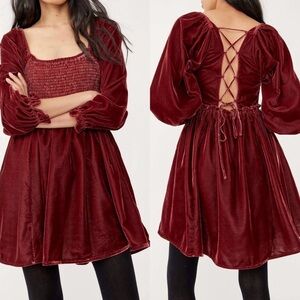Free People Daphne Velvet Sleeve Mini Dress in Roan Rouge Sz. XS